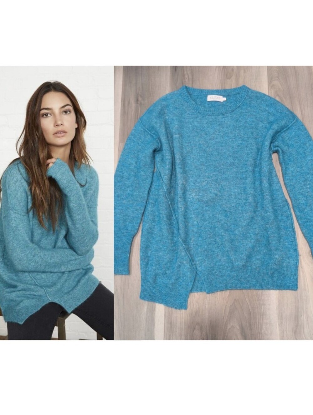 Velvet by Graham & Spencer | Emylee Boucle Alpaca Blend Sweater In Teal Blue